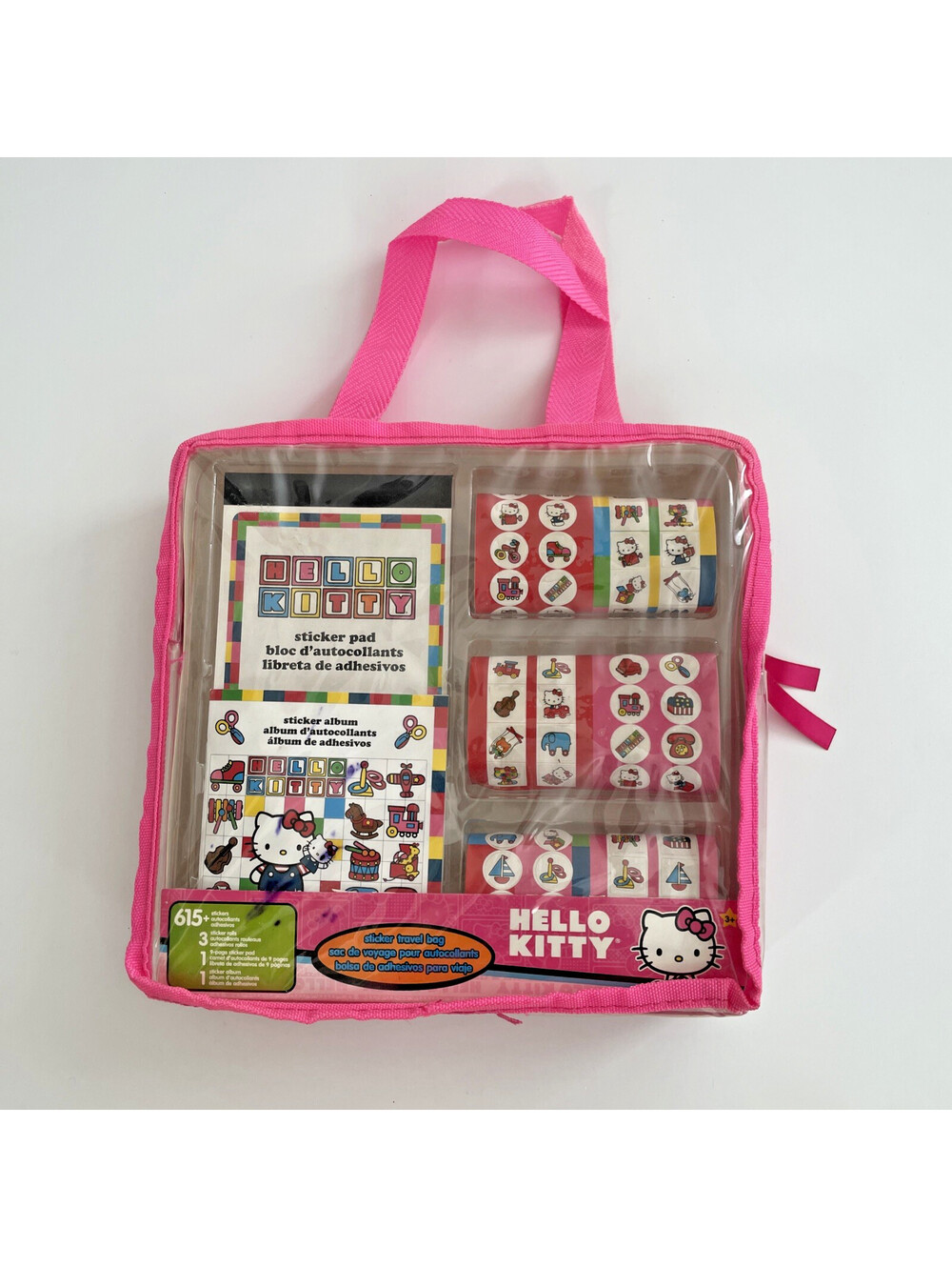 NOS Sealed Hello Kitty Sticker Travel Bag Set Pad Album Rolls Pink Tote Vintage